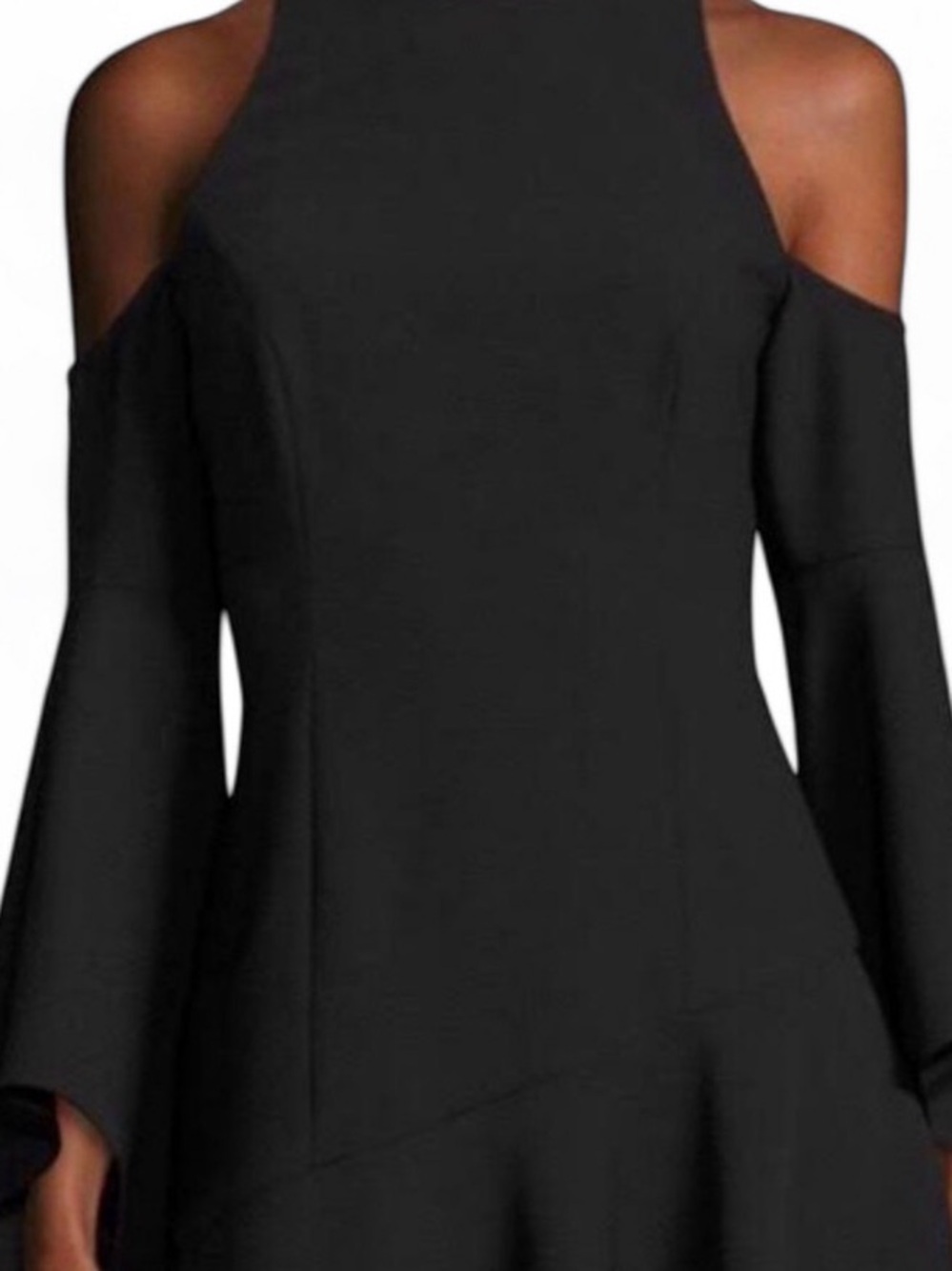 Scripted Cold-Shoulder Bell-Sleeve Dress M - Picture 4 of 13